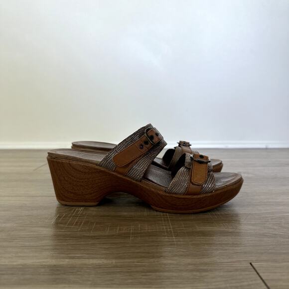 Dansko Jessie Sand Lizard Sandal Slip On Snakeskin Cognac 39 Clog Sandals - Picture 6 of 9